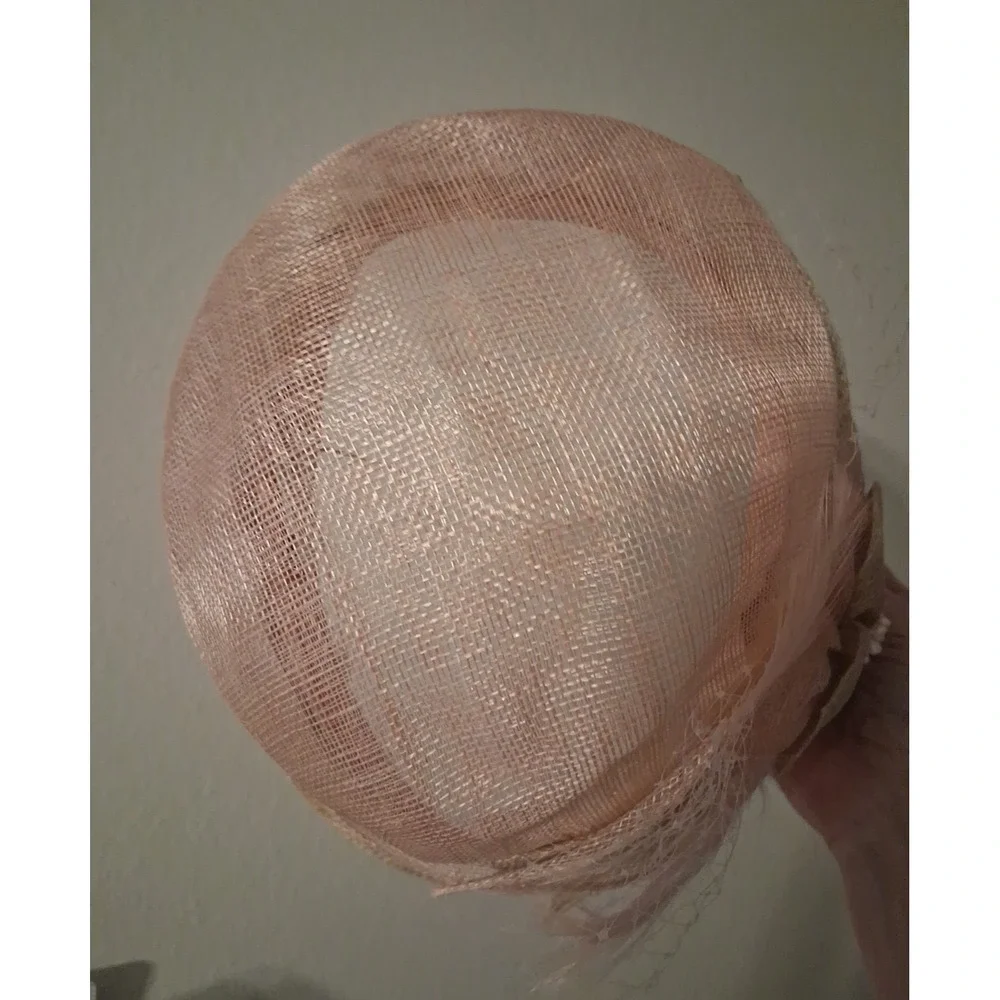 Women's Sinamay Cloche Pink Derby, Church, Wedding Hat Bow Netting Feathers